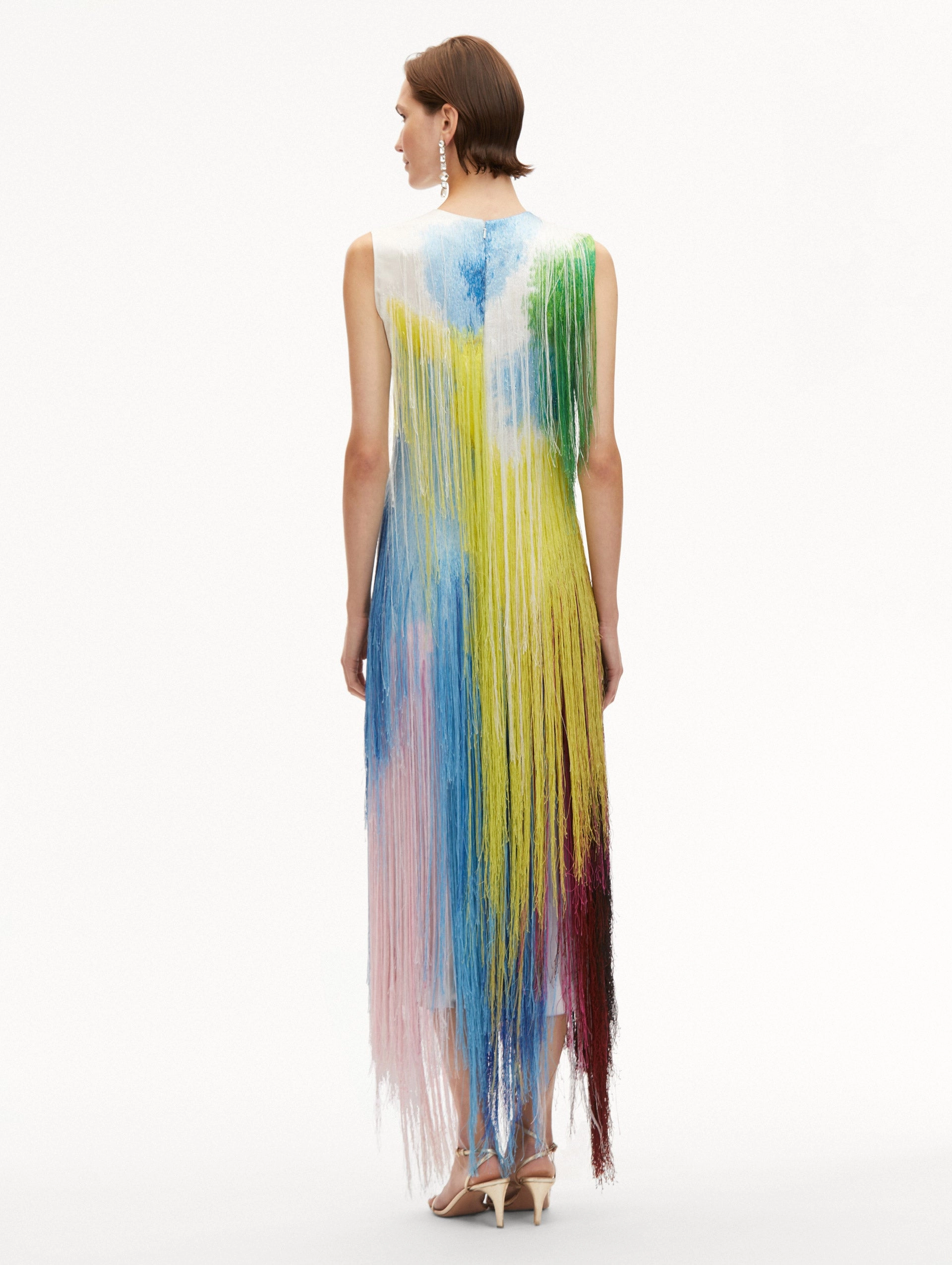 Abstract Watercolor Fringe Cocktail Dress