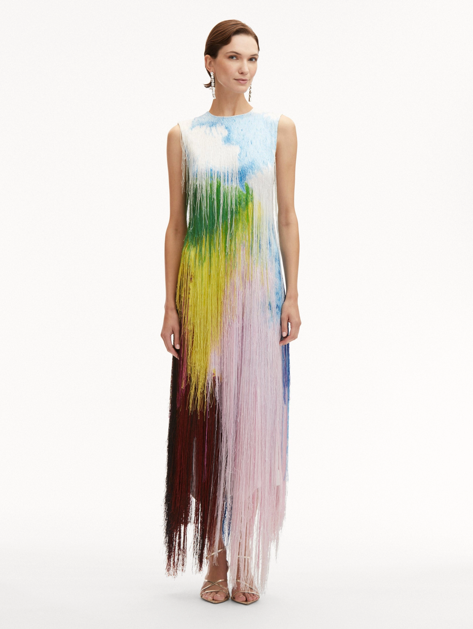 Abstract Watercolor Fringe Cocktail Dress
