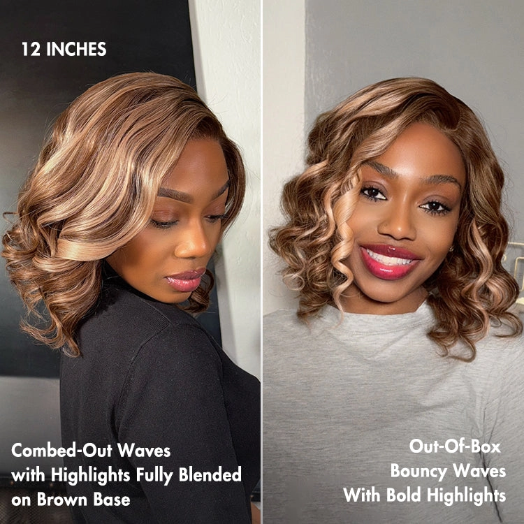 Ash Blonde Highlight Loose Wave Glueless Minimalist HD Lace Short Wavy Wig Pre-Cut Lace