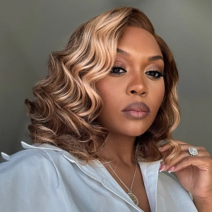Ash Blonde Highlight Loose Wave Glueless Minimalist HD Lace Short Wavy Wig Pre-Cut Lace