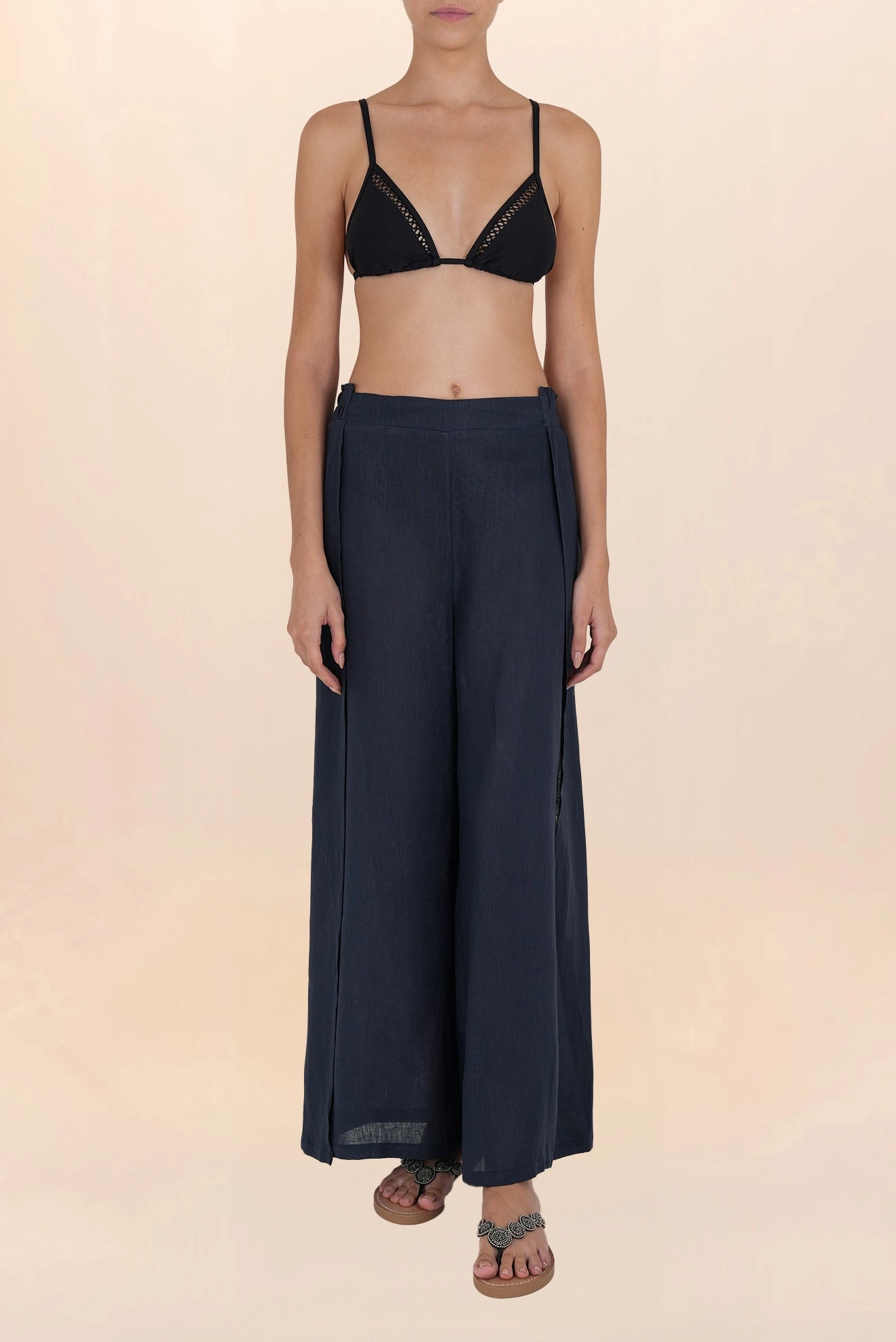 Blue Open Linen Pants