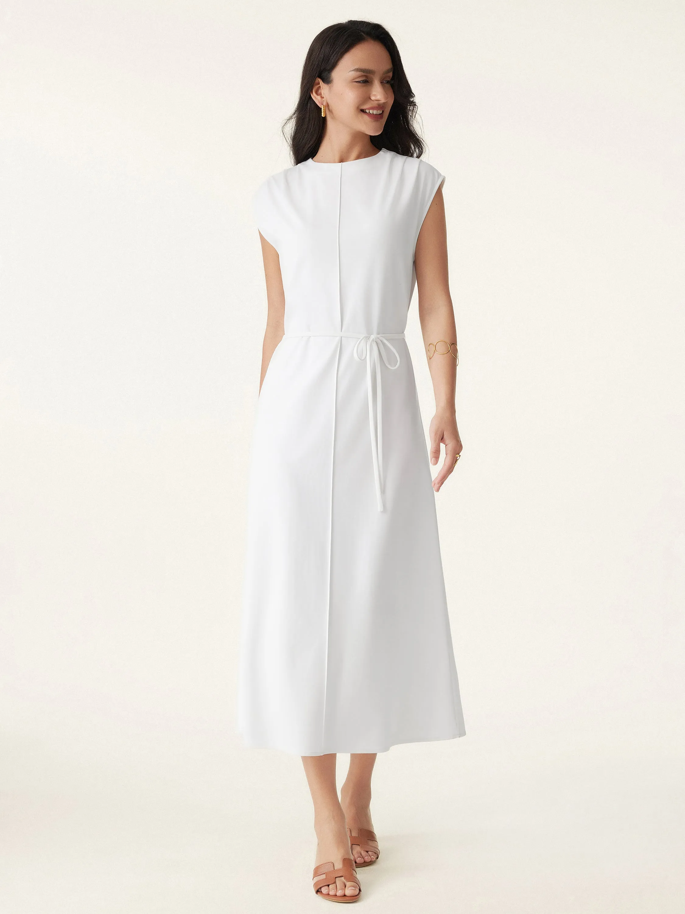 Breezy Easy Crewneck Zippered Midi Dress