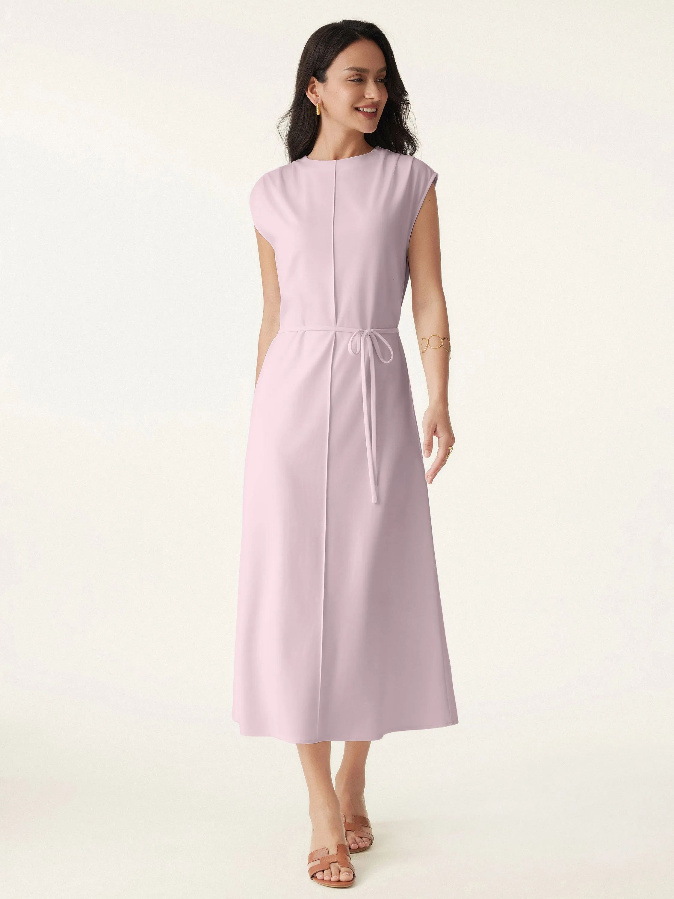 Breezy Easy Crewneck Zippered Midi Dress