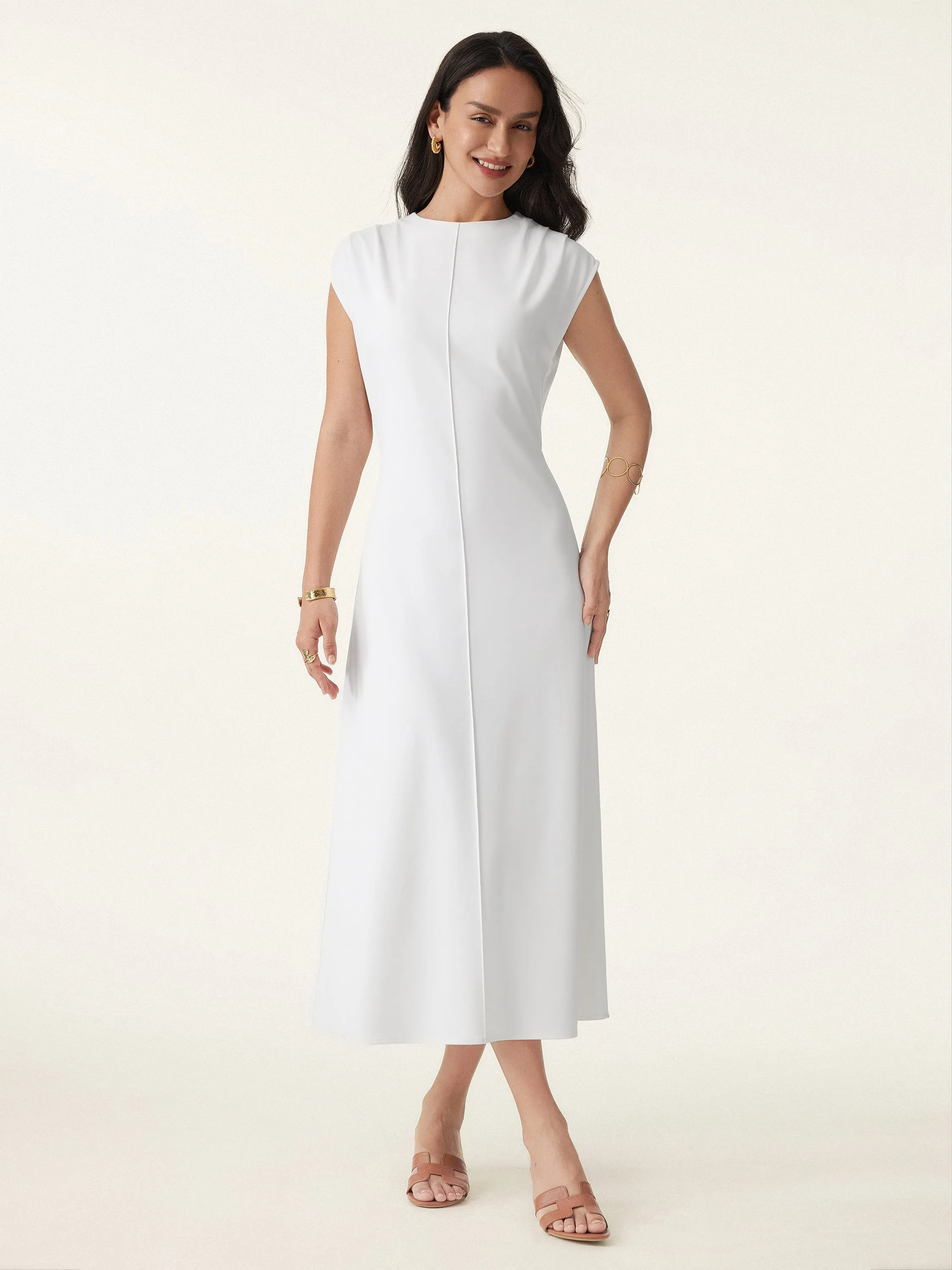 Breezy Easy Crewneck Zippered Midi Dress