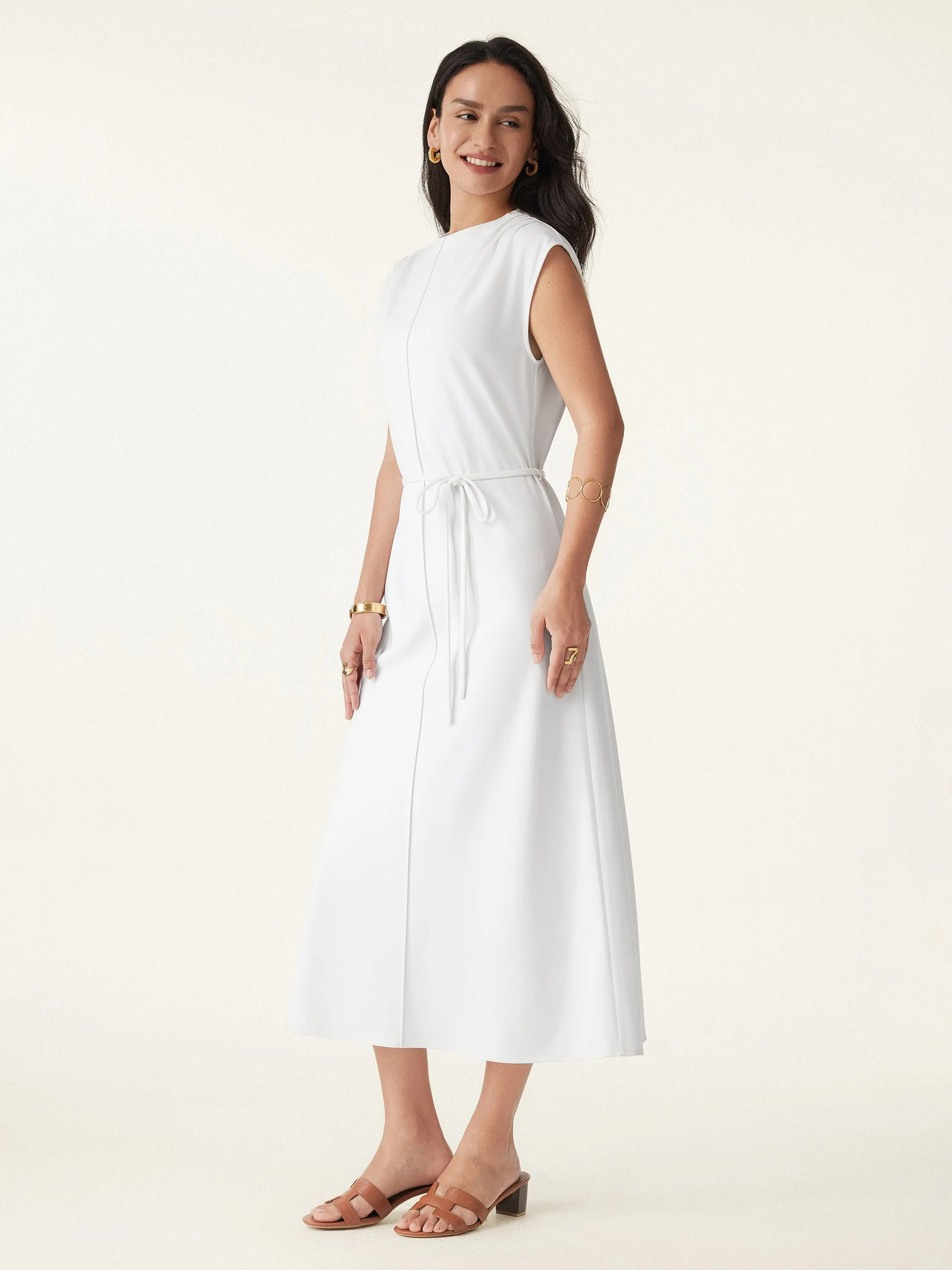 Breezy Easy Crewneck Zippered Midi Dress