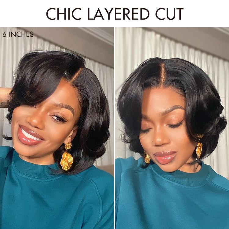 Crazy Wednesday | 1 SEC INSTALL WIG | Elegant Boss Vibe Short Pixie Cut Natural Black / Ombre Brown Glueless Minimalist HD Lace Wig Pre Cut Lace