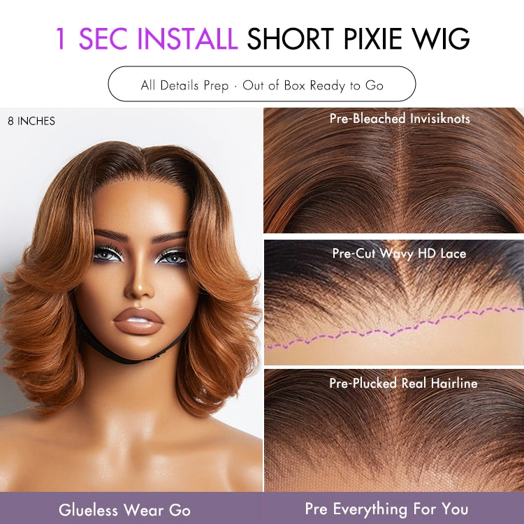 Crazy Wednesday | 1 SEC INSTALL WIG | Elegant Boss Vibe Short Pixie Cut Natural Black / Ombre Brown Glueless Minimalist HD Lace Wig Pre Cut Lace
