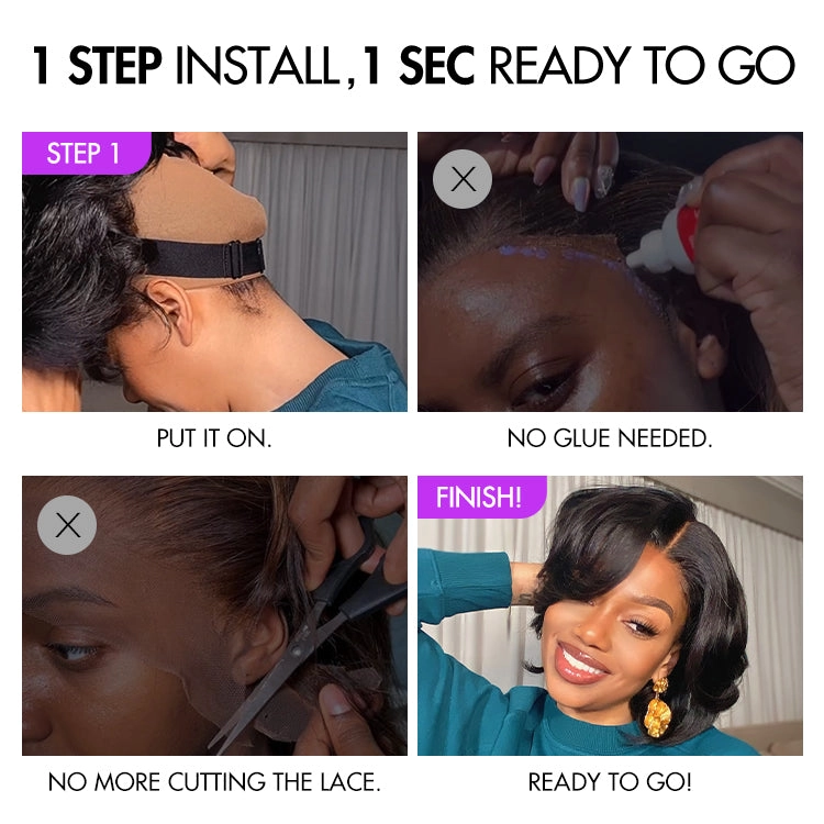 Crazy Wednesday | 1 SEC INSTALL WIG | Elegant Boss Vibe Short Pixie Cut Natural Black / Ombre Brown Glueless Minimalist HD Lace Wig Pre Cut Lace