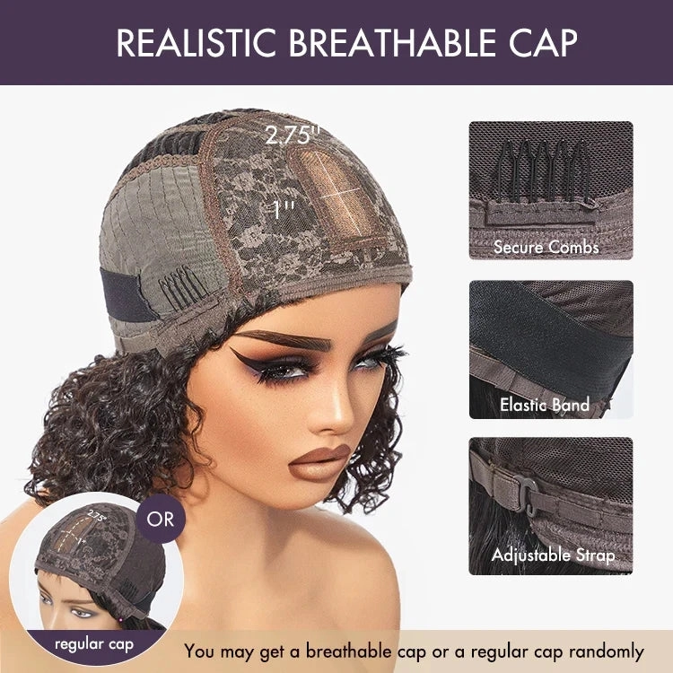 Crazy Wednesday | Beginner Friendly Water Wave Minimalist Lace Glueless Short Curly Wig with Bangs