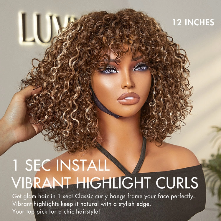Crazy Wednesday | Beginner Friendly Water Wave Minimalist Lace Glueless Short Curly Wig with Bangs