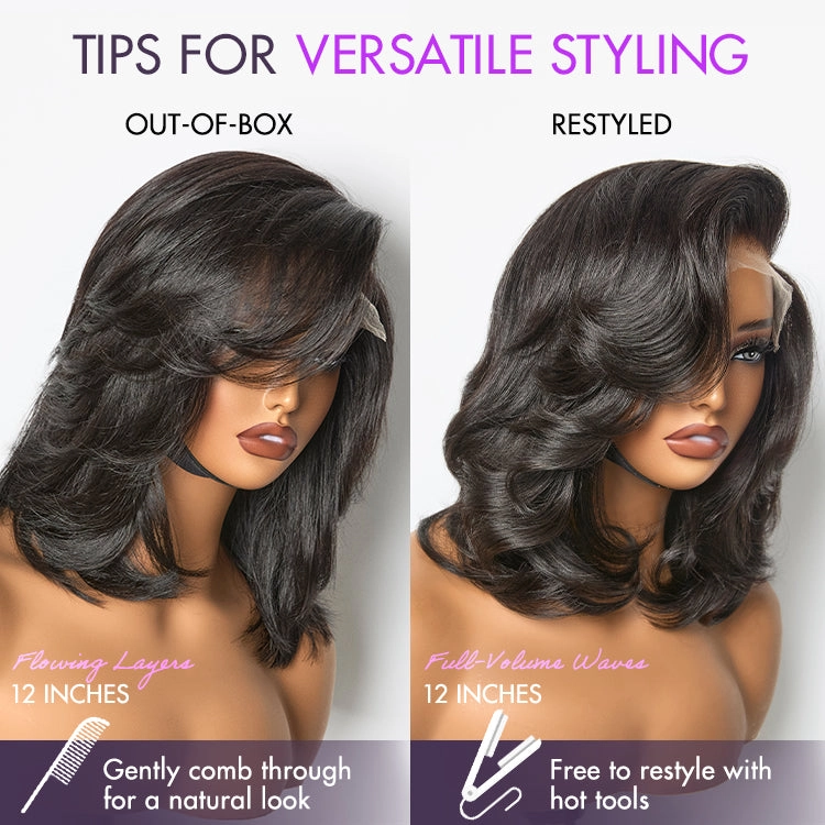 Crazy Wednesday | Effortlessly Chic Layered Haircut Wavy Glueless HD Minimalist Lace Short Wig