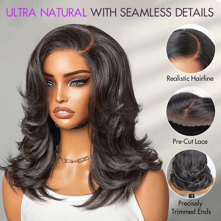 Crazy Wednesday | Effortlessly Chic Layered Haircut Wavy Glueless HD Minimalist Lace Short Wig