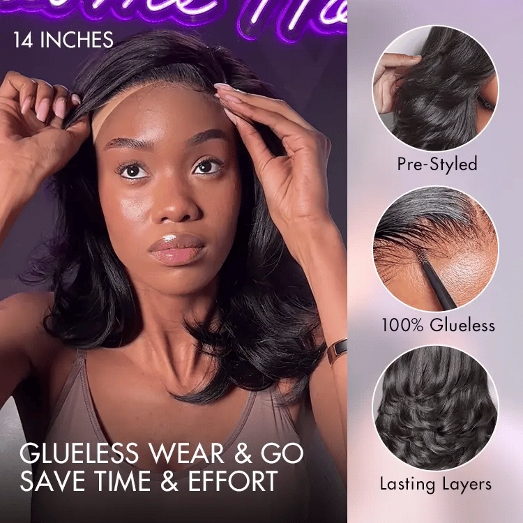 Crazy Wednesday | Effortlessly Chic Layered Haircut Wavy Glueless HD Minimalist Lace Short Wig