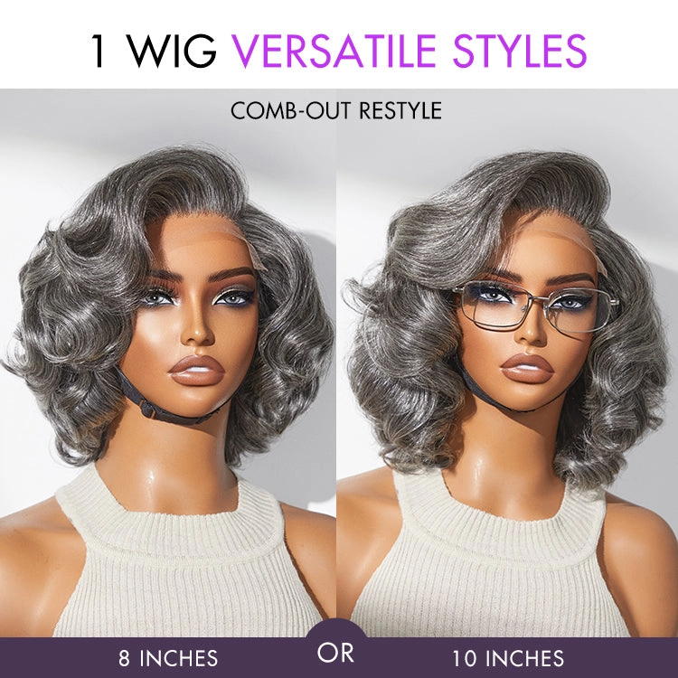 Crazy Wednesday | Mature Boss Salt and Pepper Bouncy Egg Curls Glueless Minimalist HD Lace Grey Wig