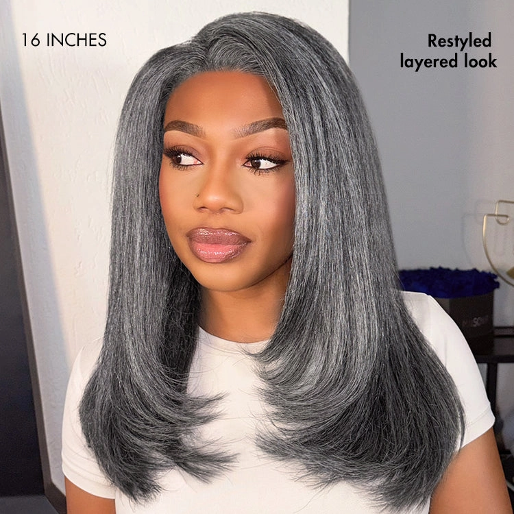 Crazy Wednesday | Salt and Pepper Straight Glueless Minimalist HD Lace T Part Grey Wig Pre-Cut Lace