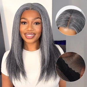 Crazy Wednesday | Salt and Pepper Straight Glueless Minimalist HD Lace T Part Grey Wig Pre-Cut Lace