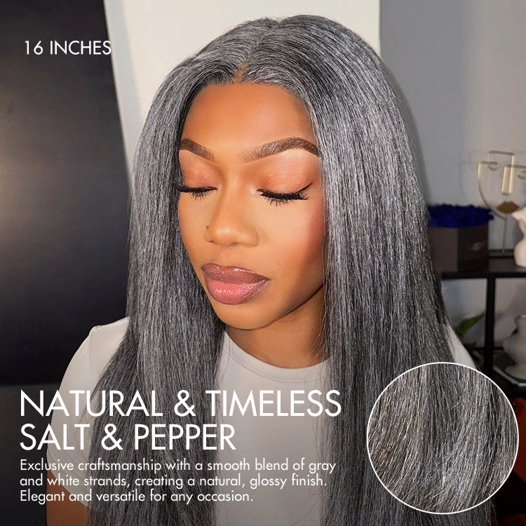 Crazy Wednesday | Salt and Pepper Straight Glueless Minimalist HD Lace T Part Grey Wig Pre-Cut Lace