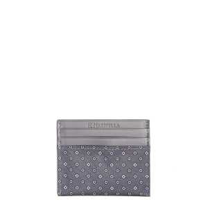 DARK GREY LEATHER AND SILK CREDIT CARD HOLDER