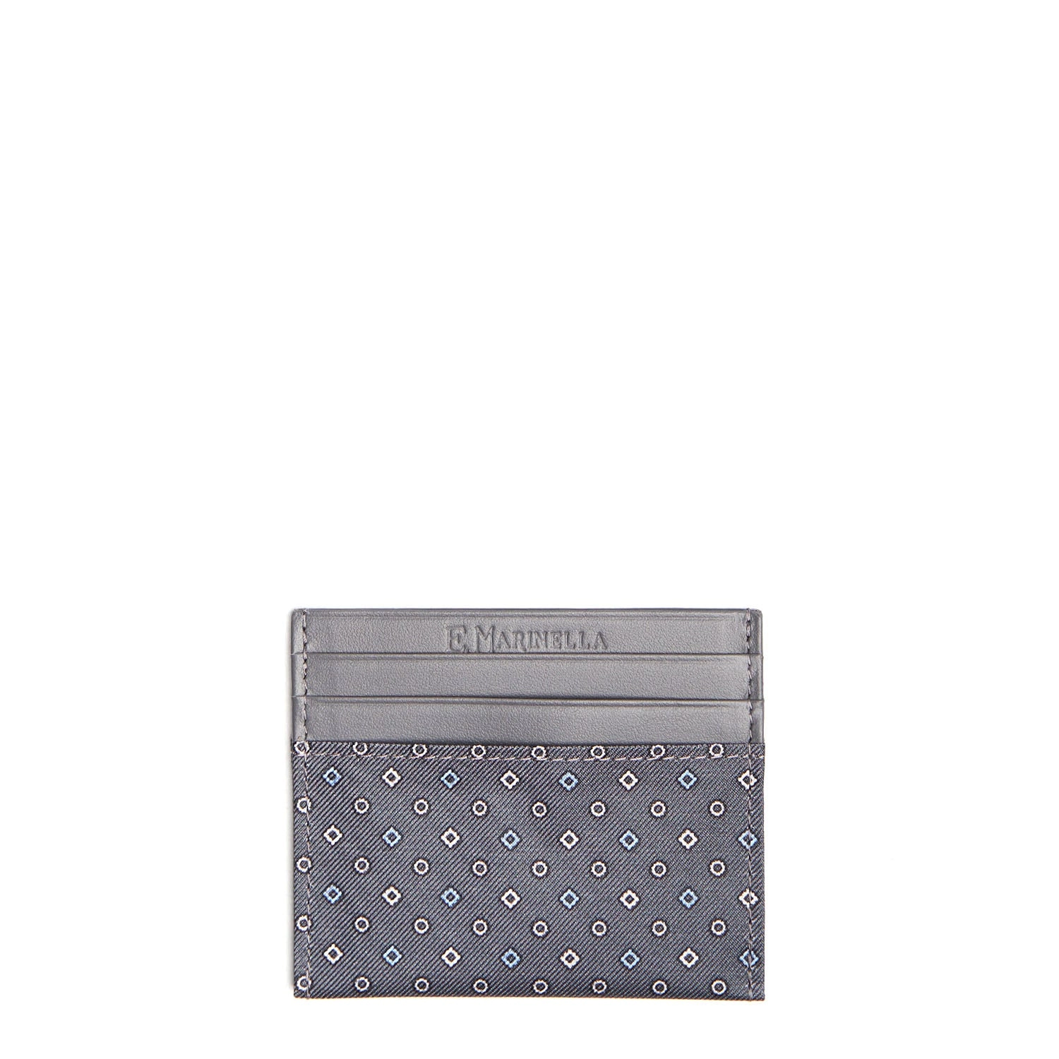 DARK GREY LEATHER AND SILK CREDIT CARD HOLDER