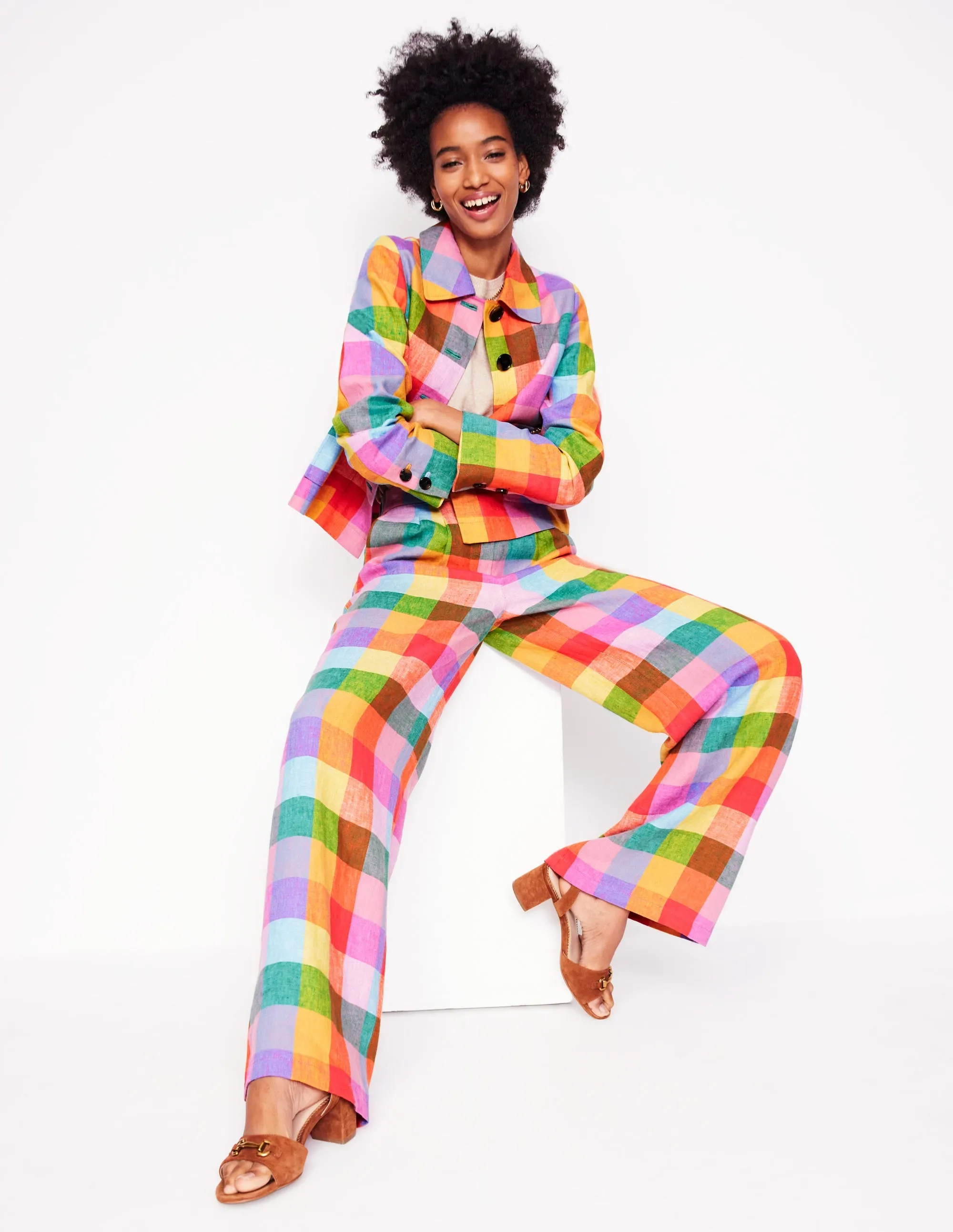 Dulwich Linen Trousers-Rainbow Multigingham