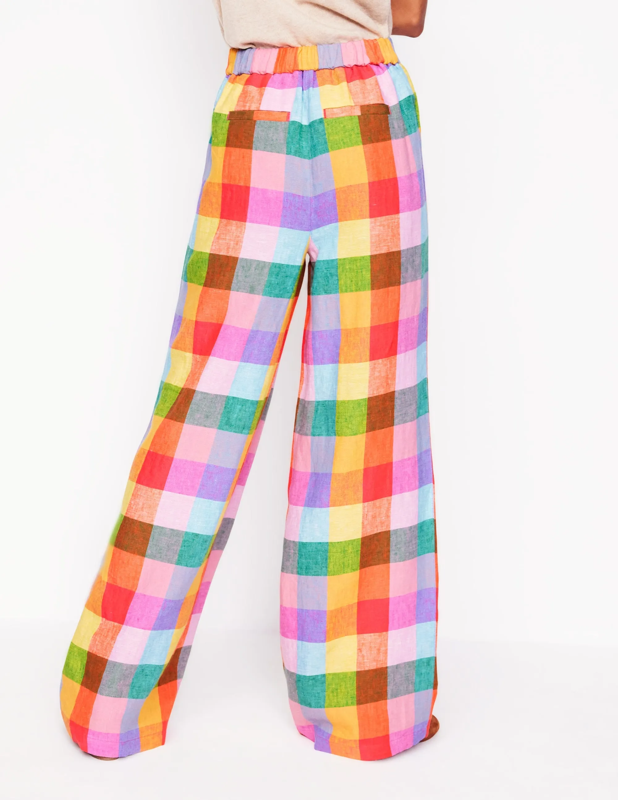 Dulwich Linen Trousers-Rainbow Multigingham