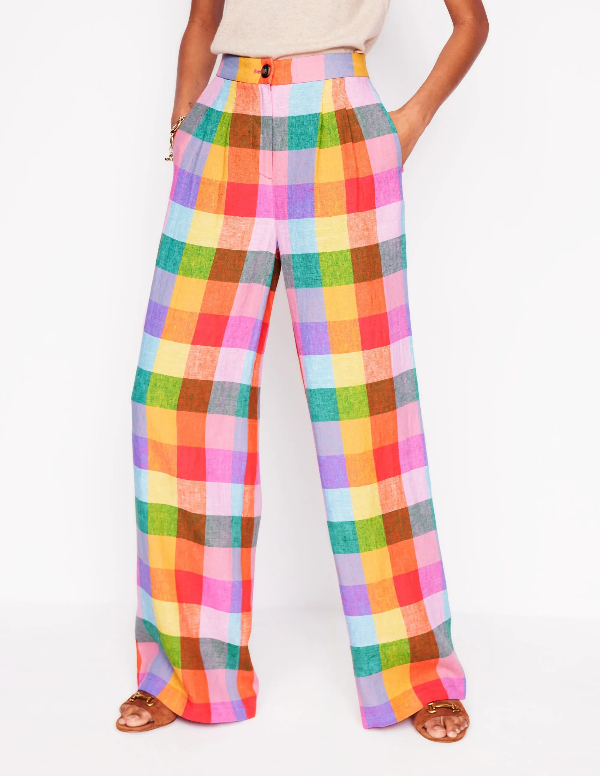 Dulwich Linen Trousers-Rainbow Multigingham