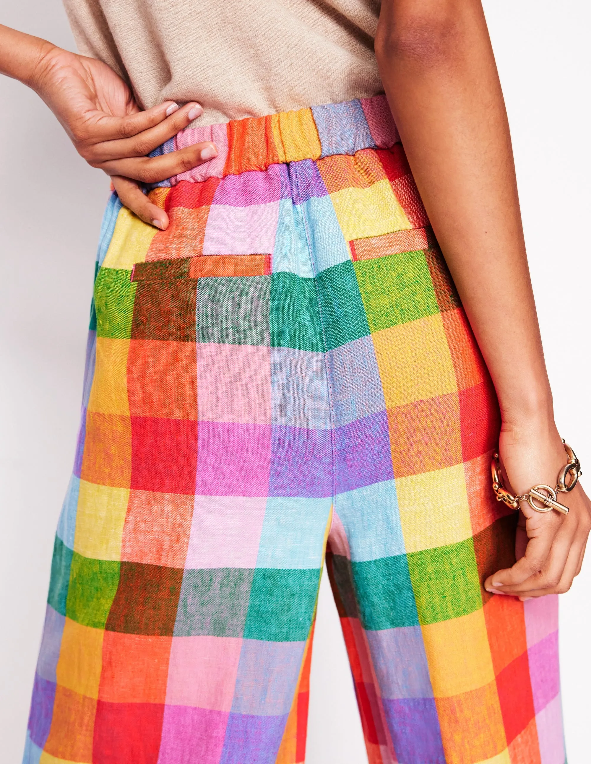 Dulwich Linen Trousers-Rainbow Multigingham