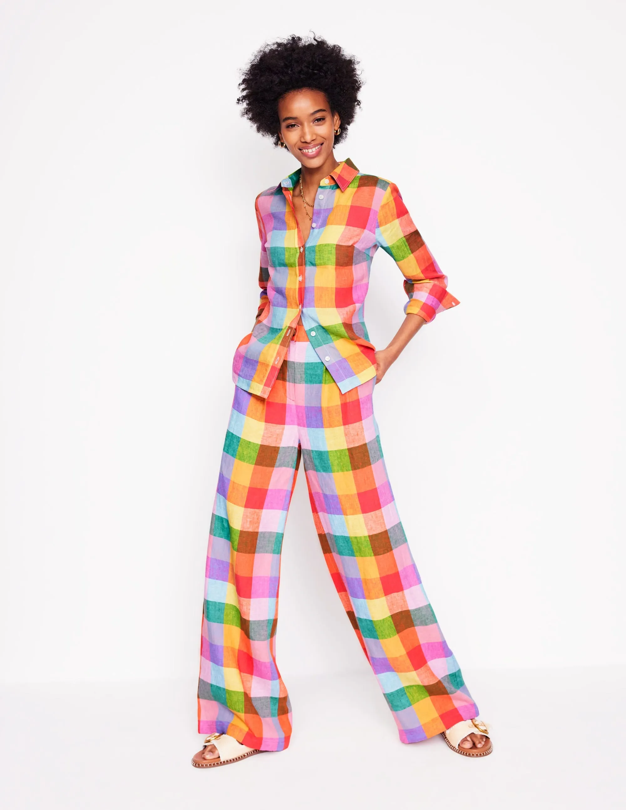 Dulwich Linen Trousers-Rainbow Multigingham