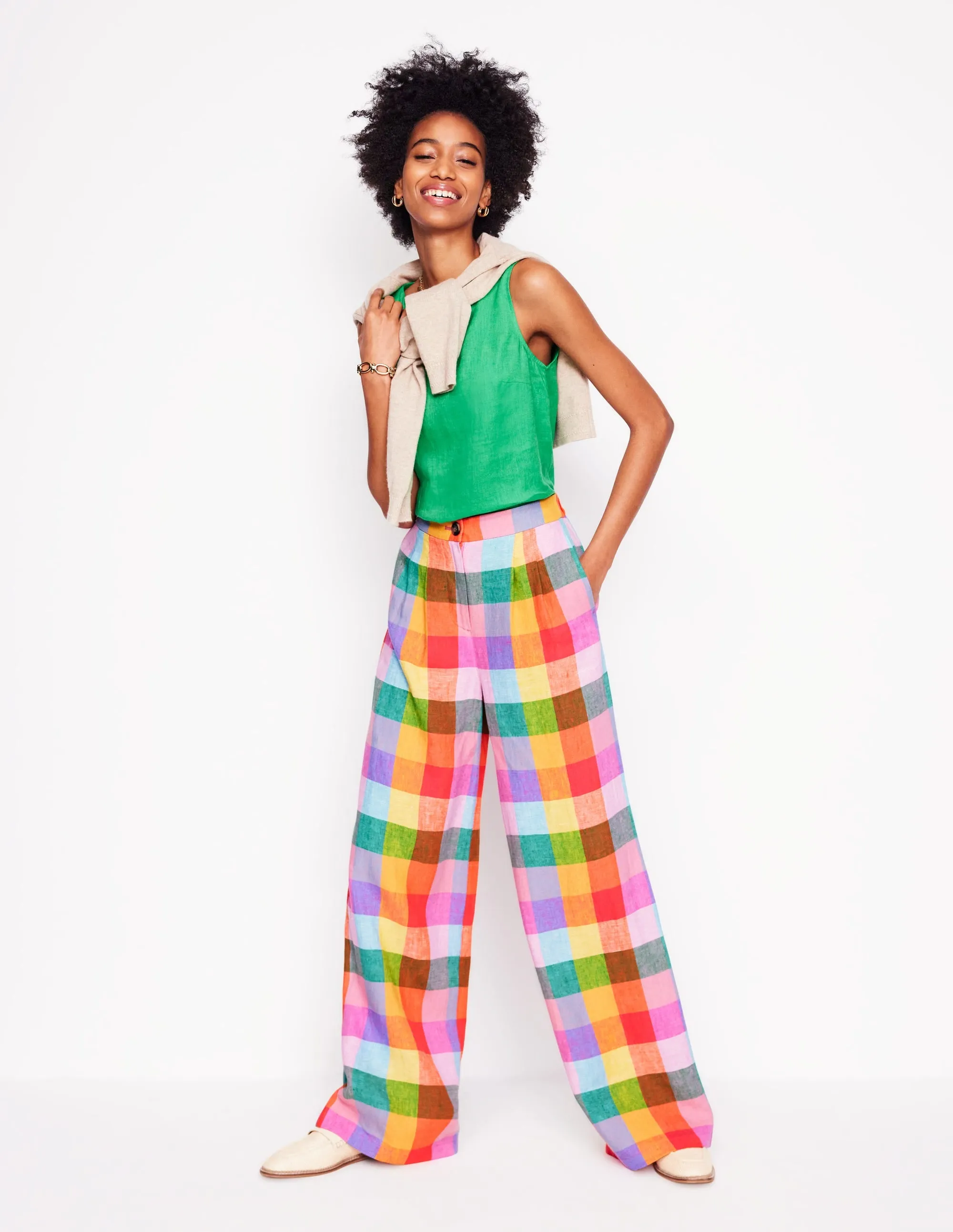 Dulwich Linen Trousers-Rainbow Multigingham