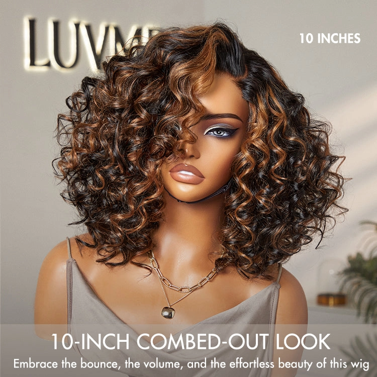 Effortless Elegance Copper Highlight / Natural Black Bouncy Curly Wig Minimalist HD Lace Glueless Wig Pre-Cut Lace