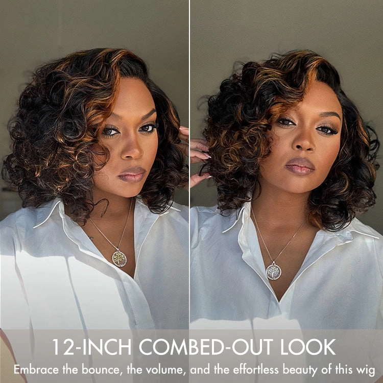 Effortless Elegance Copper Highlight / Natural Black Bouncy Curly Wig Minimalist HD Lace Glueless Wig Pre-Cut Lace