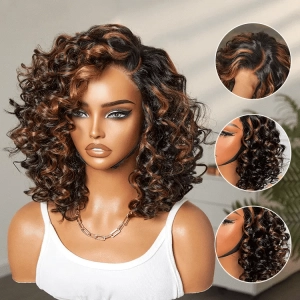 Effortless Elegance Copper Highlight / Natural Black Bouncy Curly Wig Minimalist HD Lace Glueless Wig Pre-Cut Lace
