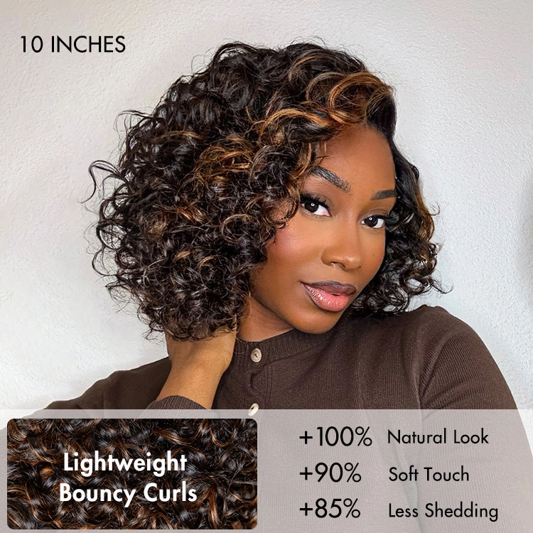 Effortless Elegance Copper Highlight / Natural Black Bouncy Curly Wig Minimalist HD Lace Glueless Wig Pre-Cut Lace