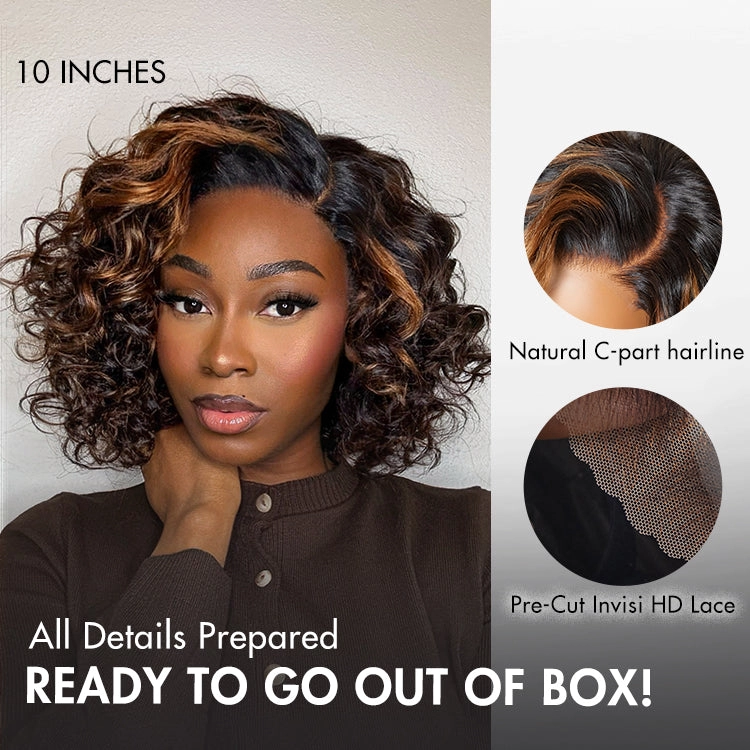 Effortless Elegance Copper Highlight / Natural Black Bouncy Curly Wig Minimalist HD Lace Glueless Wig Pre-Cut Lace