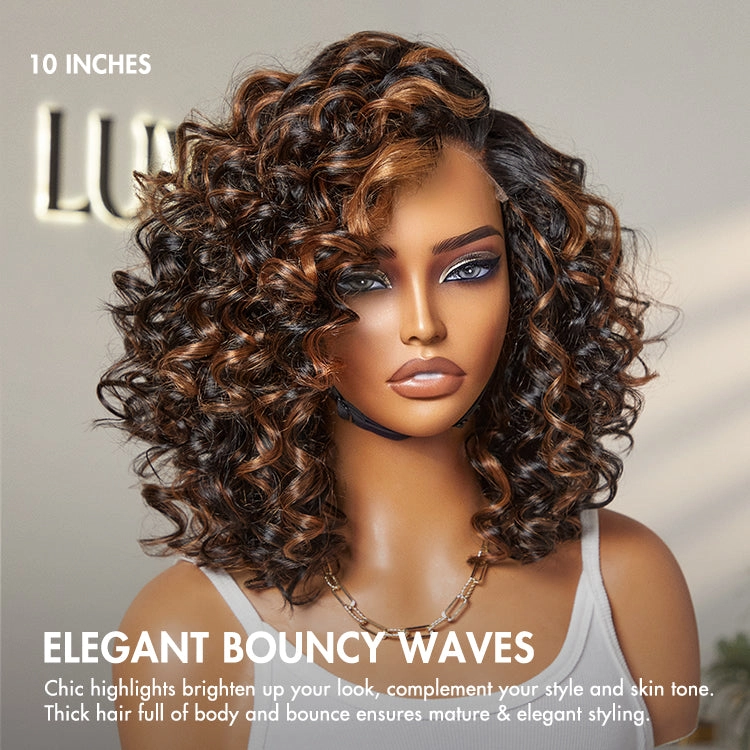 Effortless Elegance Copper Highlight / Natural Black Bouncy Curly Wig Minimalist HD Lace Glueless Wig Pre-Cut Lace