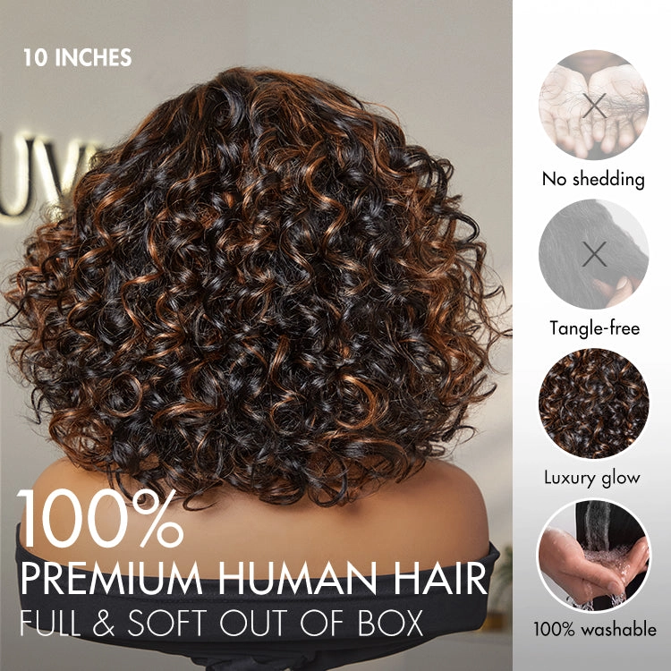 Effortless Elegance Copper Highlight / Natural Black Bouncy Curly Wig Minimalist HD Lace Glueless Wig Pre-Cut Lace