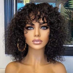 Exclusive Sale | Beginner Friendly Water Wave Minimalist Lace Glueless Short Wig with Bangs