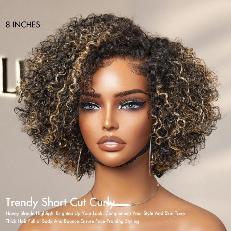 Exclusive Sale | Trendy Short Cut Curly Minimalist HD Lace Glueless Side Part Wig 100% Human Hair