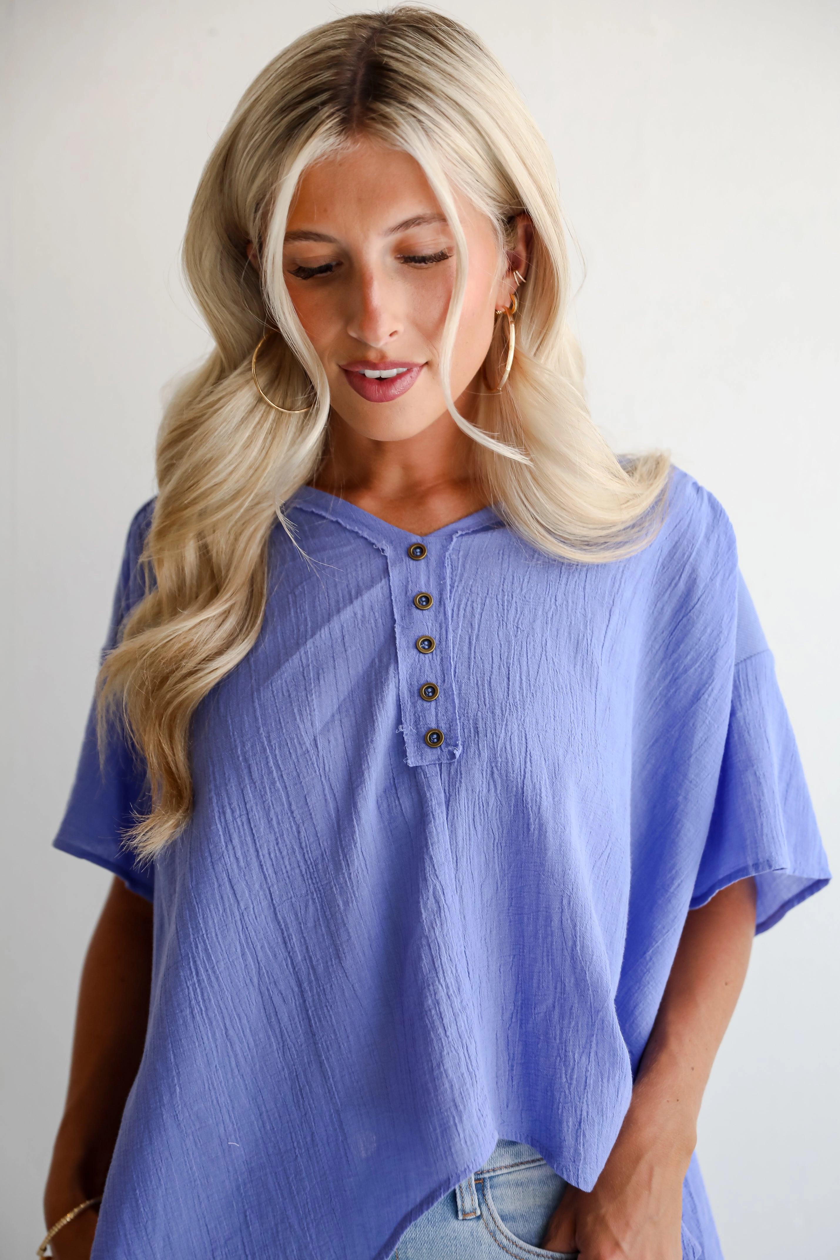 FINAL SALE - Elevated Tendencies Periwinkle Contrast Blouse