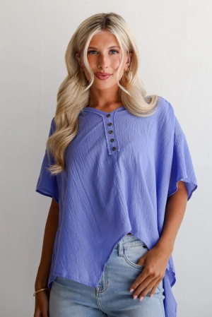 FINAL SALE - Elevated Tendencies Periwinkle Contrast Blouse