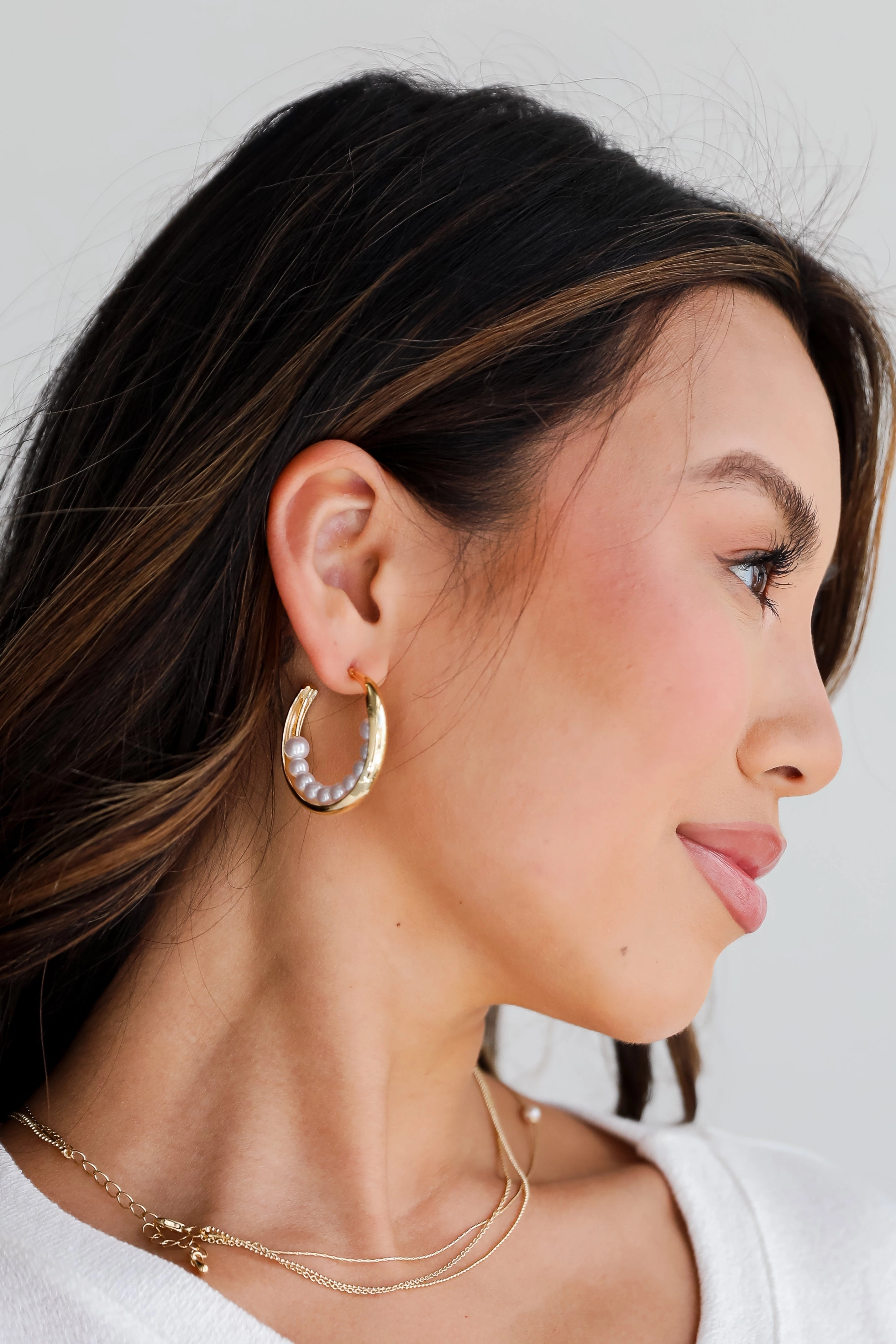 FINAL SALE - Elle Gold Pearl Double Hoop Earrings
