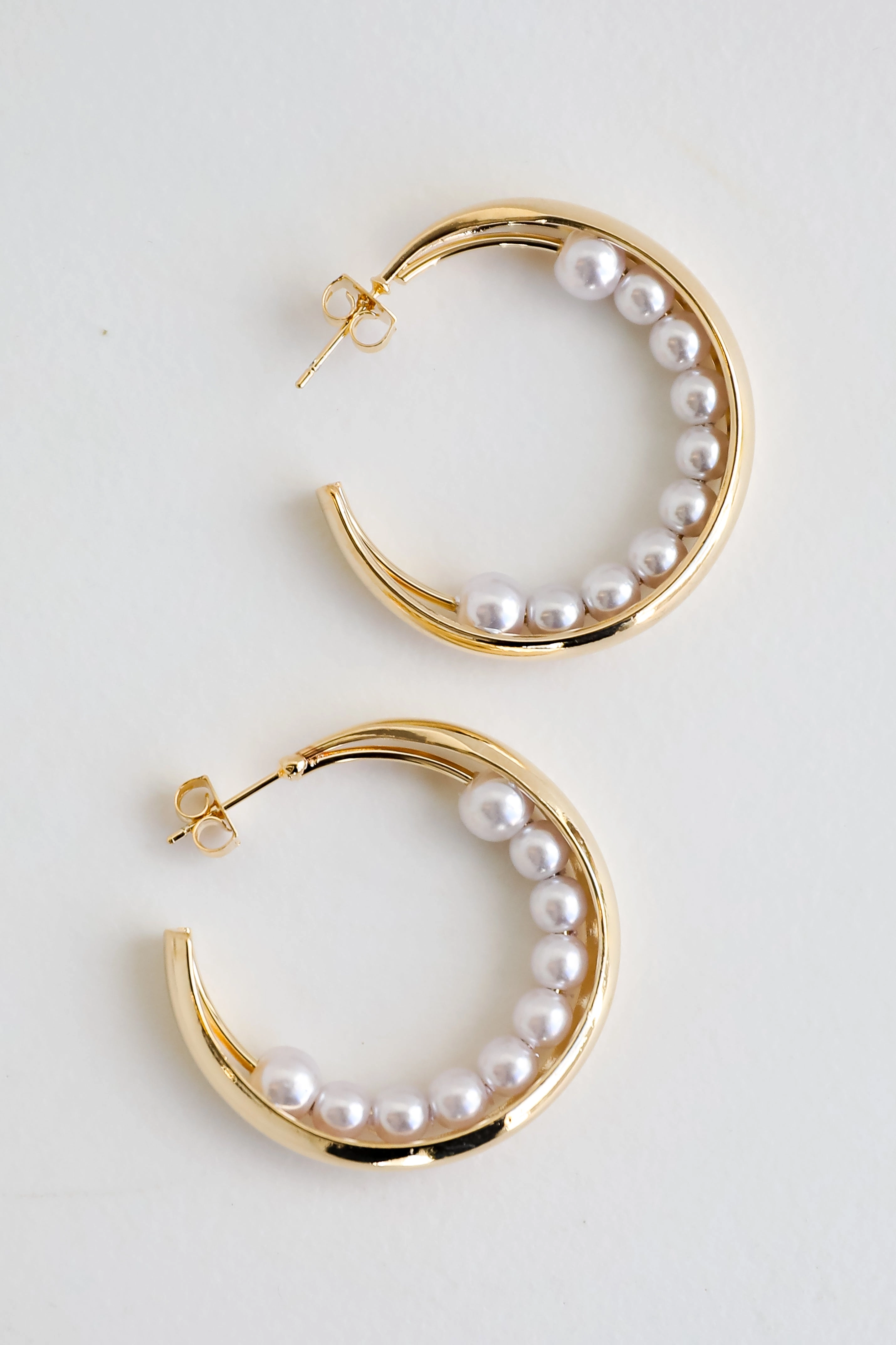FINAL SALE - Elle Gold Pearl Double Hoop Earrings