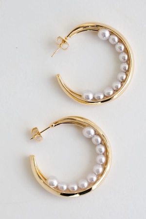 FINAL SALE - Elle Gold Pearl Double Hoop Earrings