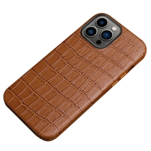 For iPhone 12 Crocodile Texture Top Layer Cowhide Leather Back Cover Shockproof Case
