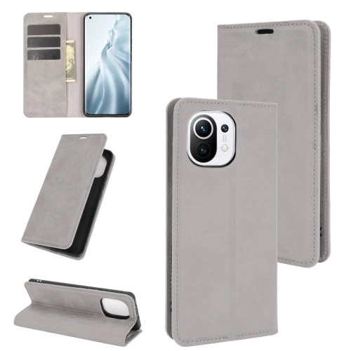 For Xiaomi Mi 11 Retro-skin Business Magnetic Suction Leather Case with Holder  Card Slots