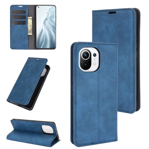 For Xiaomi Mi 11 Retro-skin Business Magnetic Suction Leather Case with Holder  Card Slots