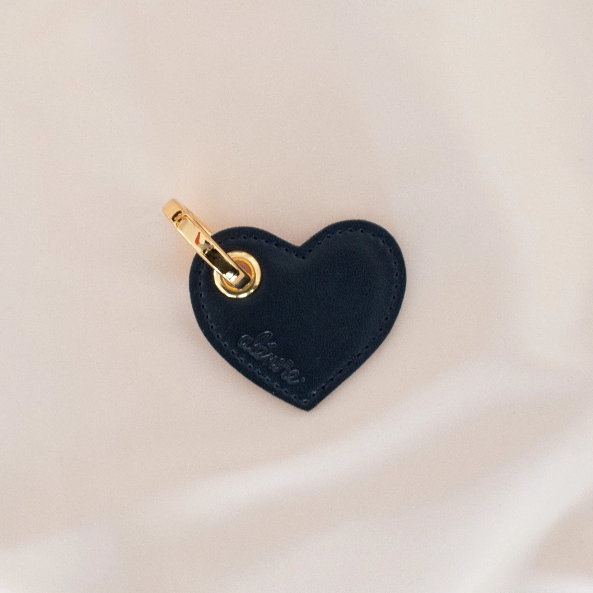 Heart Vegan Apple Leather Key Ring | Navy & Camel