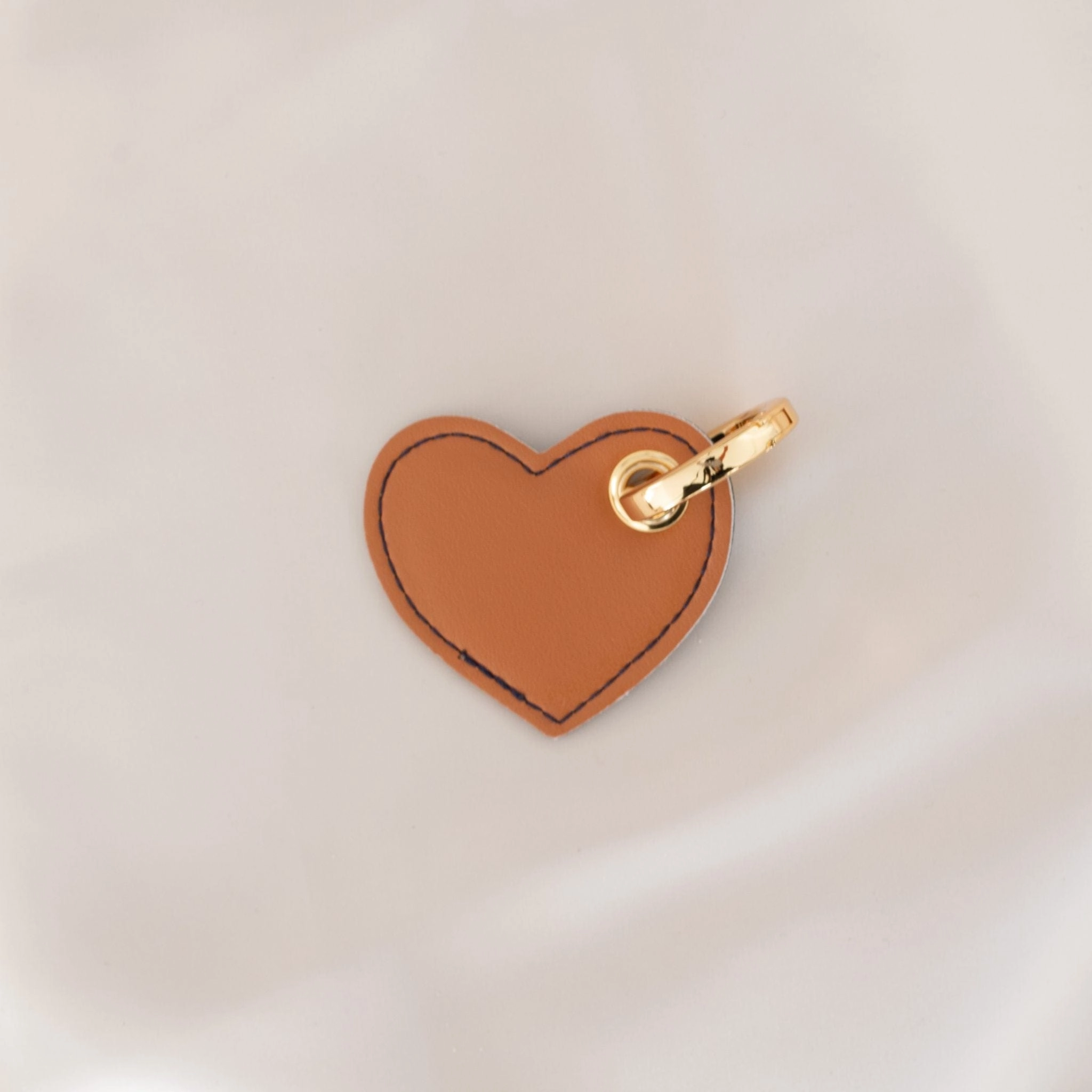 Heart Vegan Apple Leather Key Ring | Navy & Camel