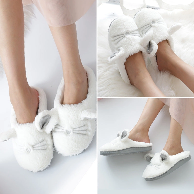 Home Slippers, Indoor Soft-Soled Non-Slip Cotton Slippers Cat Slippers