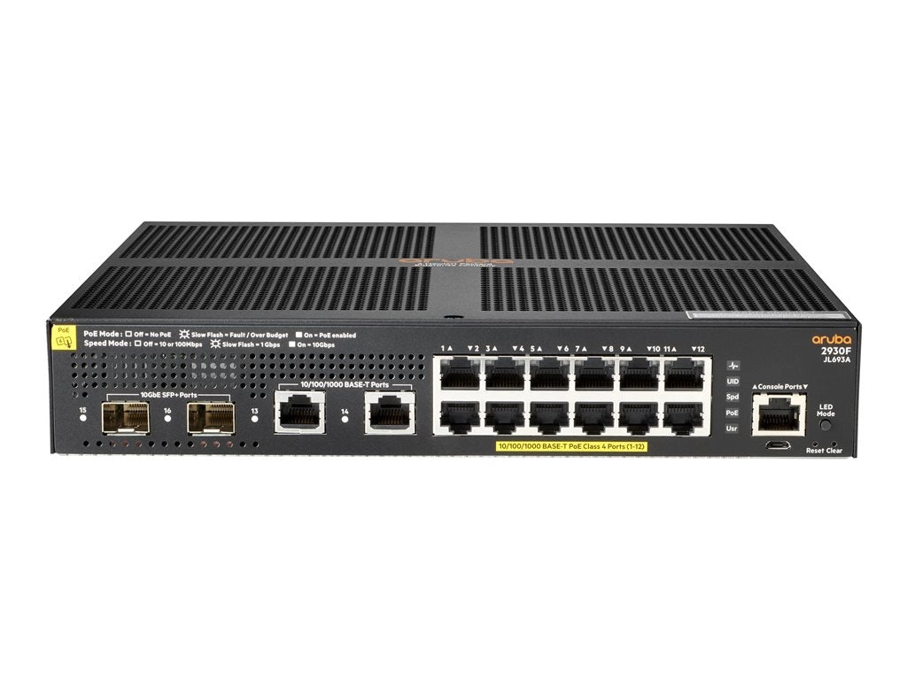 HPE Aruba 2930F 12G PoE  2G/2SFP  - Switch - L3 - managed - 12 x 10/100/1000 (PoE )   2 x 1 Gigabit / 10 Gigabit SFP  (uplink) JL693A#B2E
